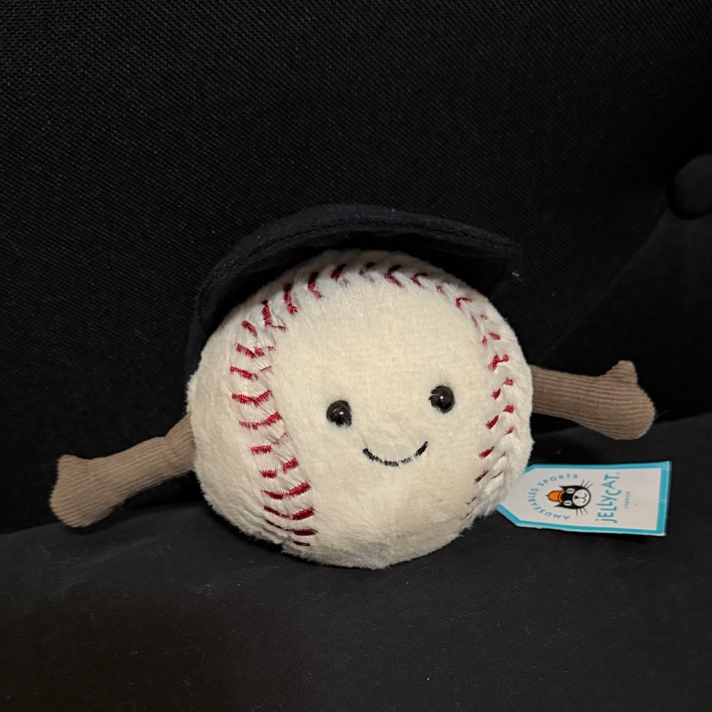 Jellycat Baseball Plush with Cap - Cream and Black